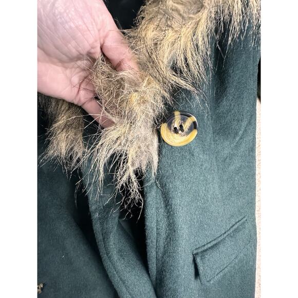 Tobi Wool Blend Blazer Faux Fur Collar Women Forest Green Tan Sz M Holiday Coat - Picture 7 of 14